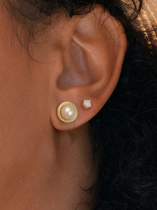 RINNTIN 925 Sterling Silver Imitation Pearl Geometric Vintage Stud Earring 1
