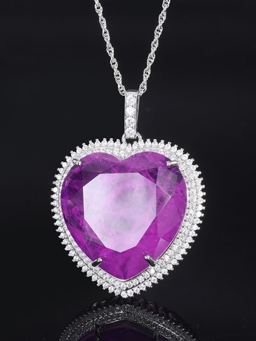 Purple Pendant Brass Glass Stone  Luxury Heart Pendant