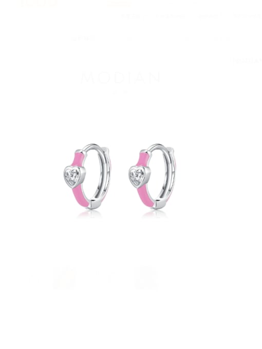 Pink ear buckle 925 Sterling Silver Cubic Zirconia Dainty Heart Ring And Earring Set