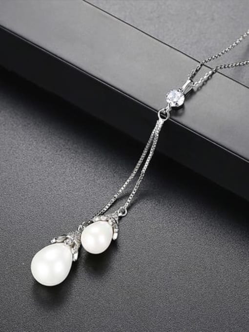 N17121803 Brass Imitation Pearl Tassel Trend Tassel Necklace