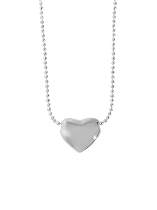 silvery 925 Sterling Silver Smooth  Heart Minimalist Necklace