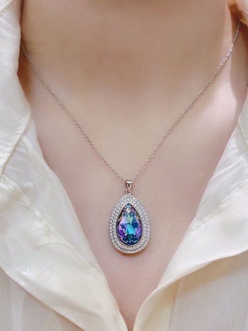 BC-Swarovski Elements 925 Sterling Silver Austrian Crystal Water Drop Classic Necklace 1