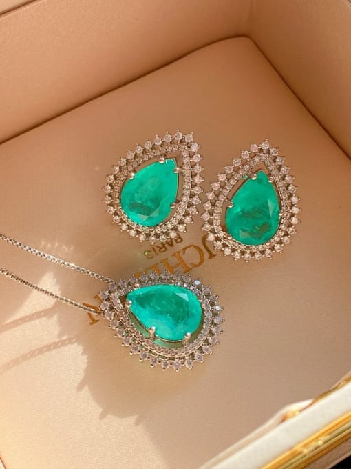 ROSS Brass Cubic Zirconia Luxury Water Drop Earring and Necklace Set 1
