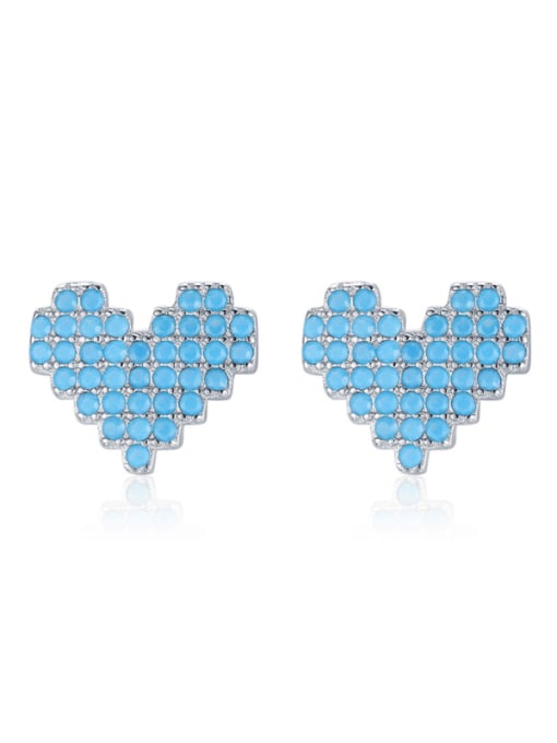 MODN 925 Sterling Silver Turquoise Heart Trend Stud Earring 2