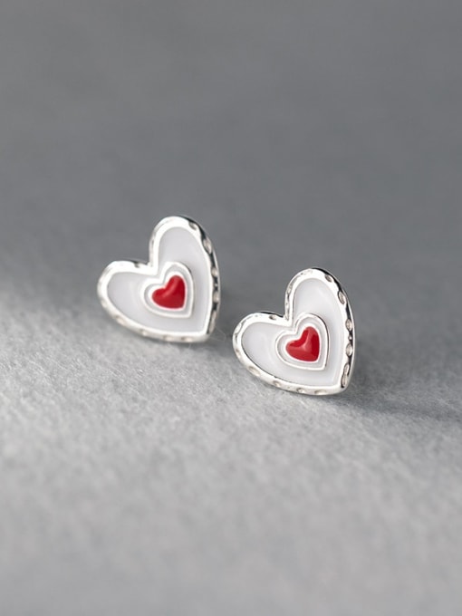 red 925 Sterling Silver Enamel Heart Minimalist Stud Earring