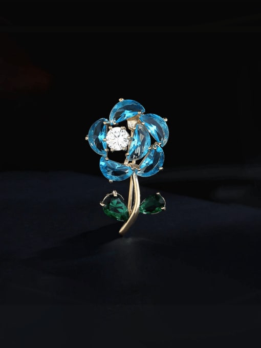 Luxu Brass Glass Stone Flower Cute Brooch 2