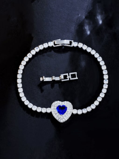 blue Brass Cubic Zirconia Heart Luxury Bracelet