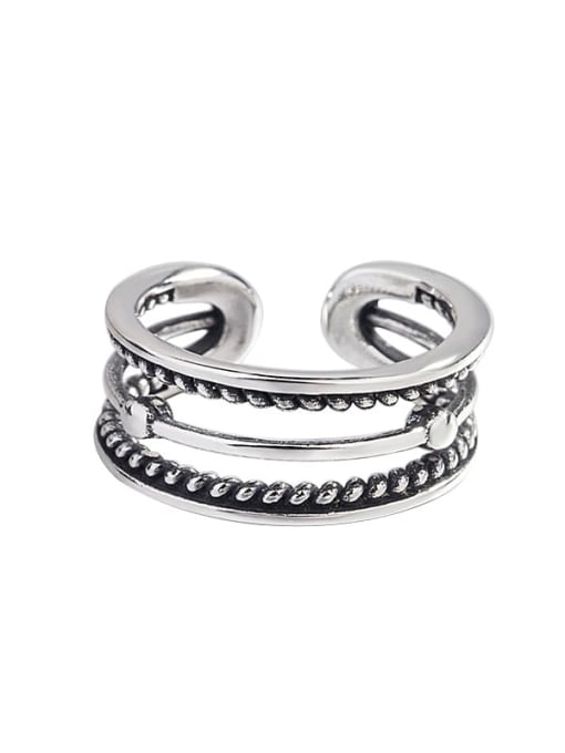 HAHN 925 Sterling Silver  Vintage Simple double line round beads  Band Ring 0