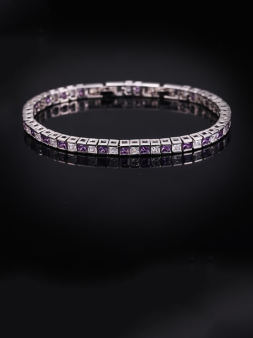 Purple 16.5 2cm Brass Cubic Zirconia Geometric Classic Bracelet