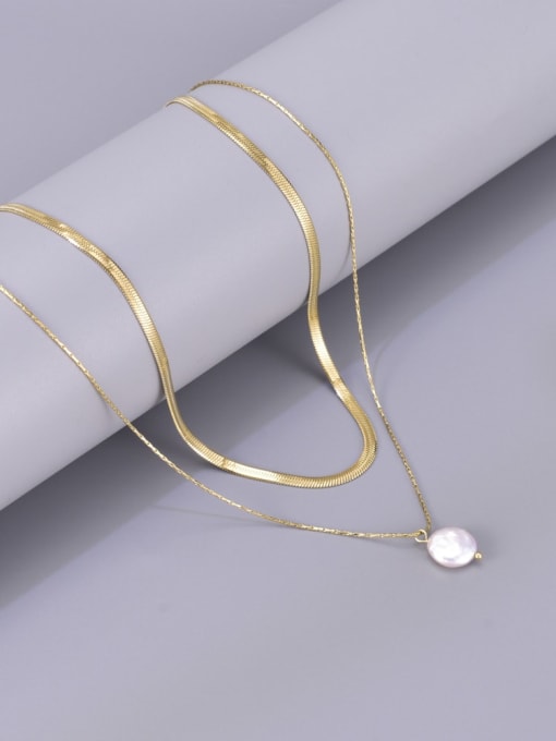 A TEEM Titanium Steel Imitation Pearl Irregular Minimalist Multi Strand Necklace 3