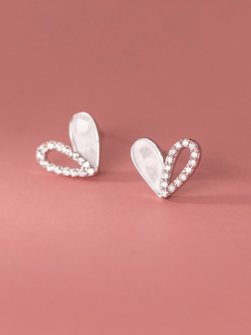 Silver 925 Sterling Silver Cubic Zirconia Heart Minimalist Stud Earring