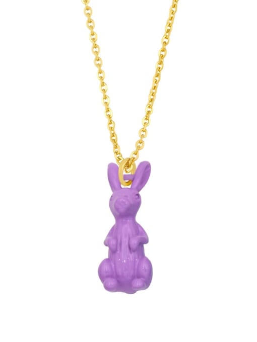 purple Brass Enamel Rabbit Vintage Necklace