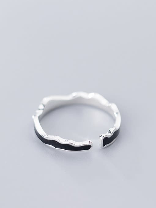 Rosh 925 Sterling Silver Enamel Black Irregular Minimalist  Wave Free Size Ring 2