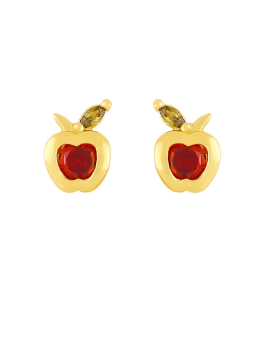 Apple Brass Rhinestone Friut Cute Stud Earring
