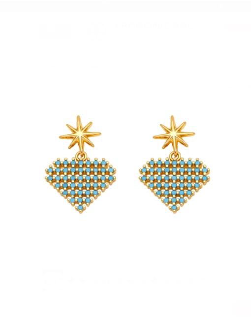 Blue pine Brass Cubic Zirconia Heart Vintage Drop Earring