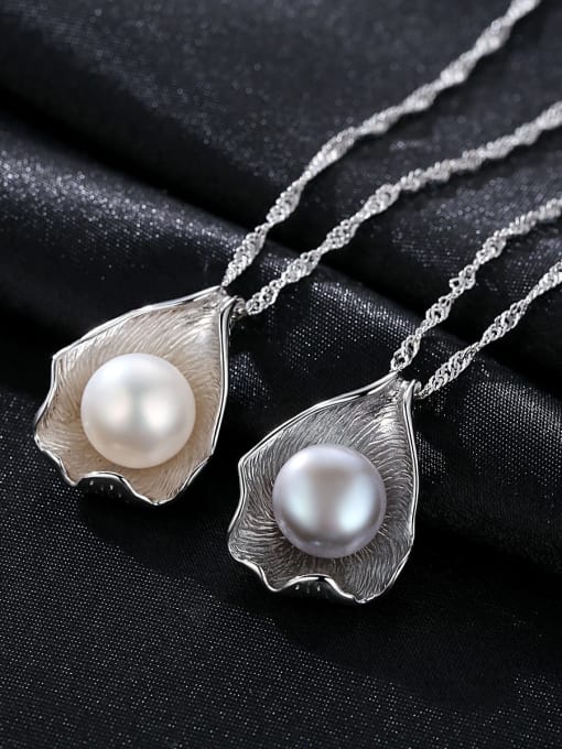 CCUI 925 Sterling Silver Freshwater Pearl Water wave chain Freshwater Pearl Pendant Necklace 2