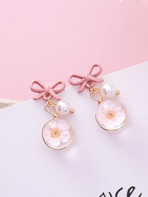 A Pink Bow Zinc Alloy Imitation Pearl Multi Color Enamel Bowknot Cute Drop Earring