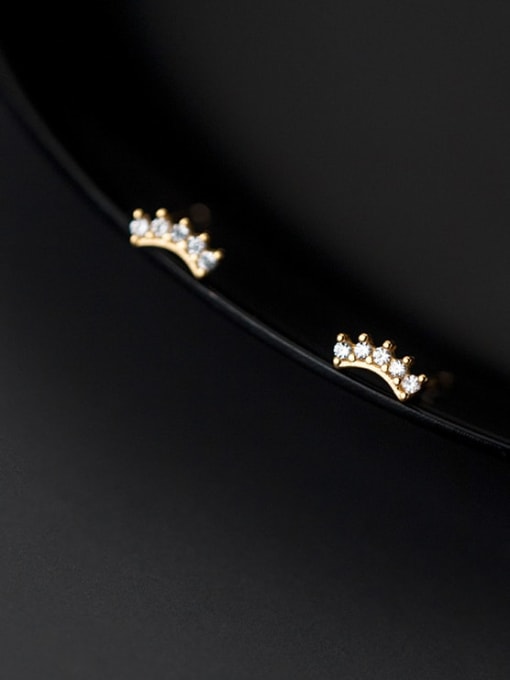 Rosh 925 Sterling Silver Rhinestone Cute Row diamond Arc  Stud Earring 0
