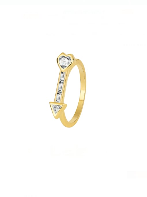 Golden Arrow Zircon Ring Brass Cubic Zirconia Geometric Minimalist Band Ring