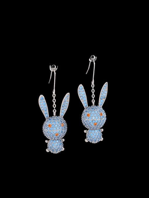 blue Brass Rhinestone Rabbit Cute Hook Earring