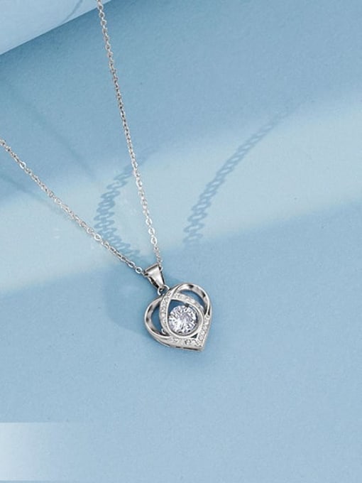 BeiFei Minimalism Silver 925 Sterling Silver Cubic Zirconia Heart Dainty Necklace 2