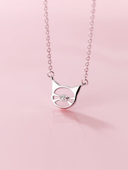 Rosh 925 Sterling Silver  Minimalist Cute Hollow Cat Pendant Necklace 2