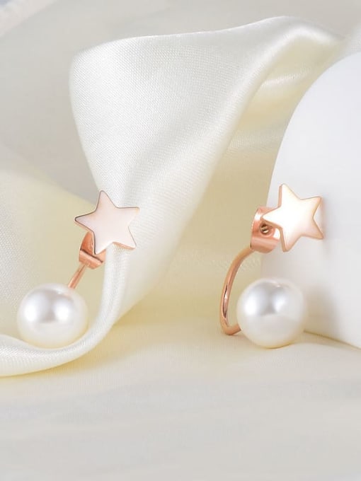A TEEM Titanium Imitation Pearl White Star Minimalist Drop Earring 1