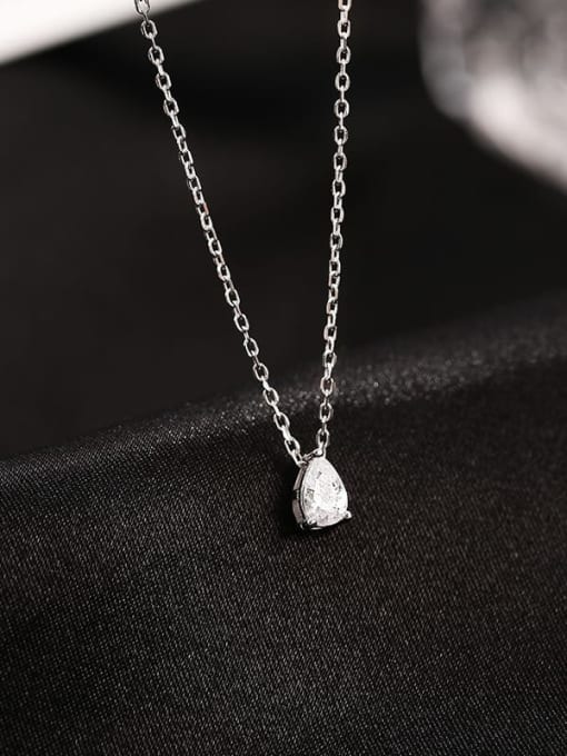 NS970 Platinum 925 Sterling Silver Cubic Zirconia Water Drop Dainty Necklace