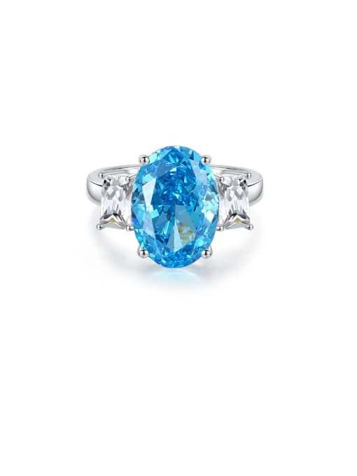 FDJZ 061 Sea Blue 925 Sterling Silver High Carbon Diamond Geometric Luxury Cocktail Ring