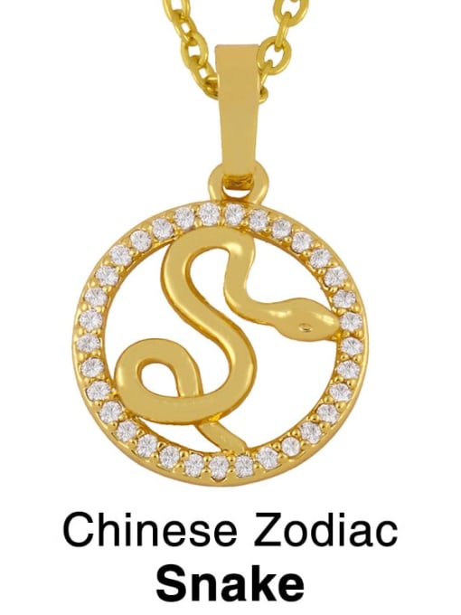 Snake Brass Cubic Zirconia Ethnic 12 Zodiac Pendant  Necklace