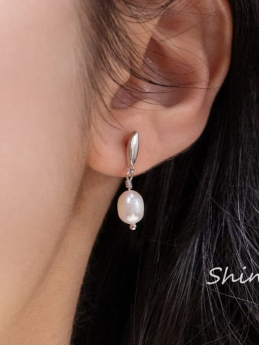 Rosh 925 Sterling Silver Freshwater Pearl Geometric Minimalist Drop Earring 1