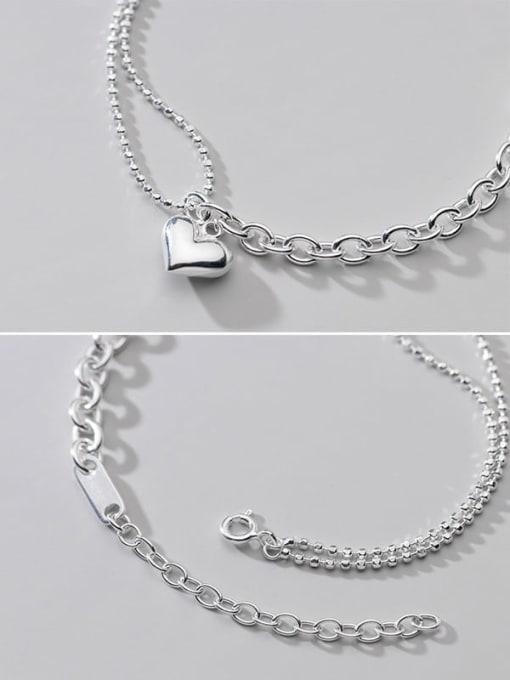 Rosh 925 Sterling Silver  Minimalist Double layer glossy love asymmetrical bracelet 2