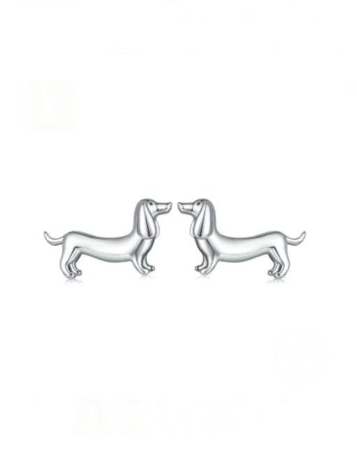 silvery 925 Sterling Silver Dog Cute Stud Earring