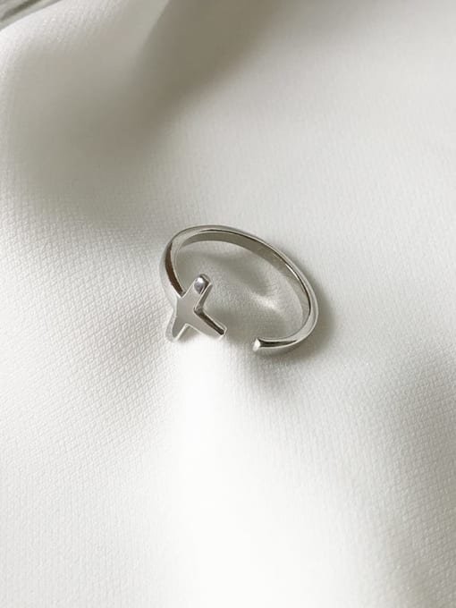 Boomer Cat 925 Sterling Silver Smooth Cross Minimalist Free Size Ring 0