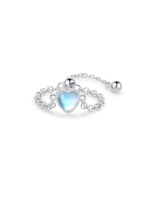 Love Chain Ring 925 Sterling Silver Opal Heart Dainty Band Ring