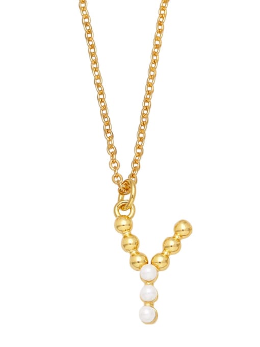 Y Brass Imitation Pearl Letter Minimalist Necklace
