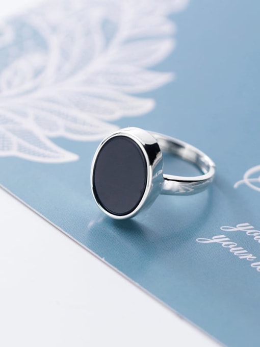 Rosh 925 sterling silver minimalist  black  round  acrylic Free Size ring 3