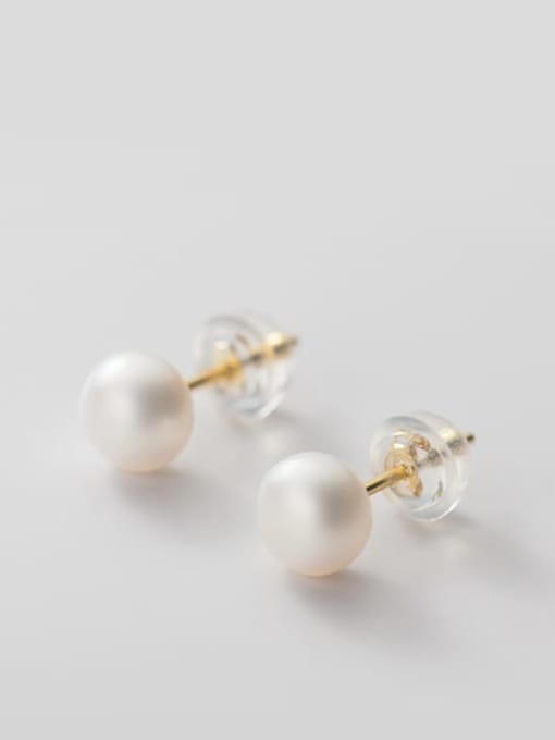 White Pearl Earrings Gold 7 -8mm 925 Sterling Silver Freshwater Pearl  Round Minimalist Stud Earring