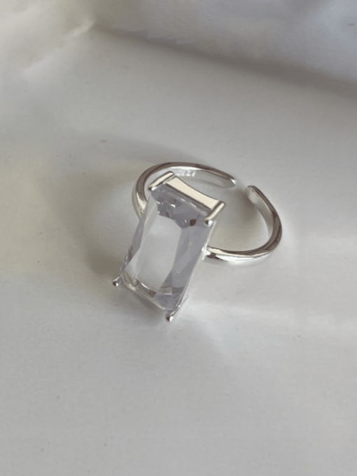 Boomer Cat 925 Sterling Silver Glass Stone Geometric Minimalist Band Ring 1