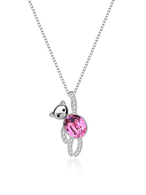 JYXZ 094 (pink) 925 Sterling Silver Austrian Crystal Bear Classic Necklace