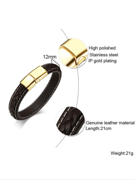 BL 229 Brown Leather Gold Buckle 21cm, Titanium Steel Leather Geometric Minimalist Bracelet