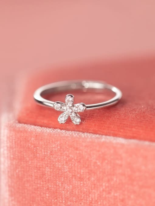 Rosh 925 Sterling Silver Cubic Zirconia Flower Minimalist Band Ring 2
