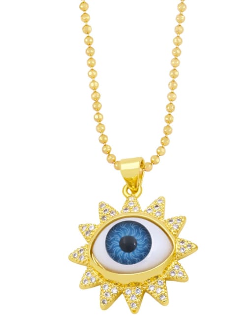 A (blue) Brass Rhinestone Enamel Evil Eye Vintage Necklace