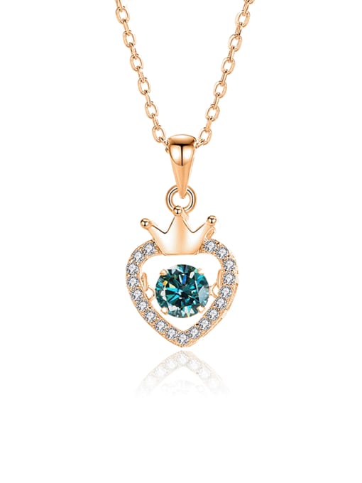 FDTD 034 Rose Gold+greenMoissanite 925 Sterling Silver Moissanite Heart Dainty Necklace