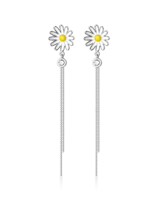 Rosh 925 Sterling Silver Enamel Flower Minimalist Threader Earring 0