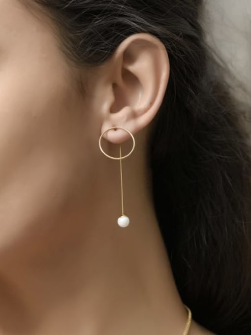 LI MUMU Stainless Steel Imitation Pearl White Round Minimalist Drop Earring 1