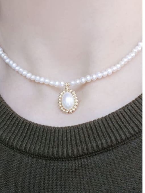 RAIN Brass Freshwater Pearl Round Minimalist Necklace 1