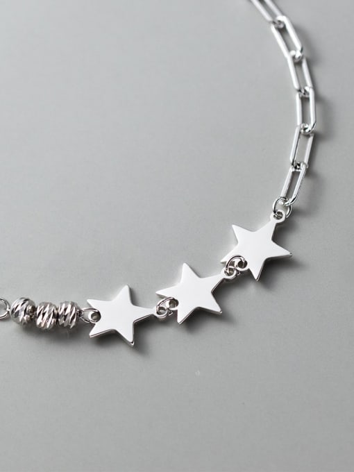 Rosh 925 Sterling Silver Pentagram Minimalist Asymmetrical  Chain Bracelet 3