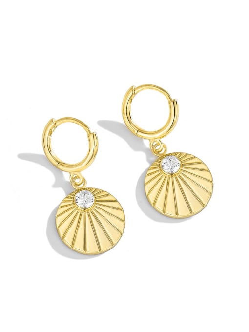 Gold Round folding fan Earrings Brass Rhinestone Geometric Minimalist Huggie Earring