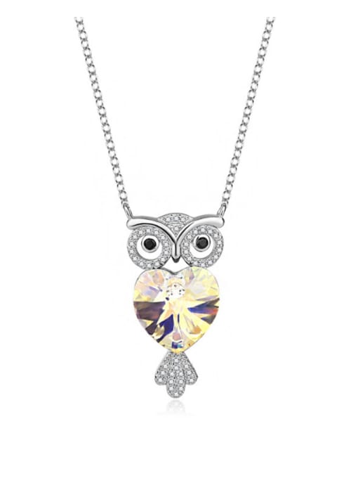 JYXZ 049 (Gradient gold) 925 Sterling Silver Austrian Crystal Owl Classic Necklace